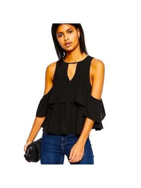 ASOS Black Flowy Cold Shoulder Ruffle Top